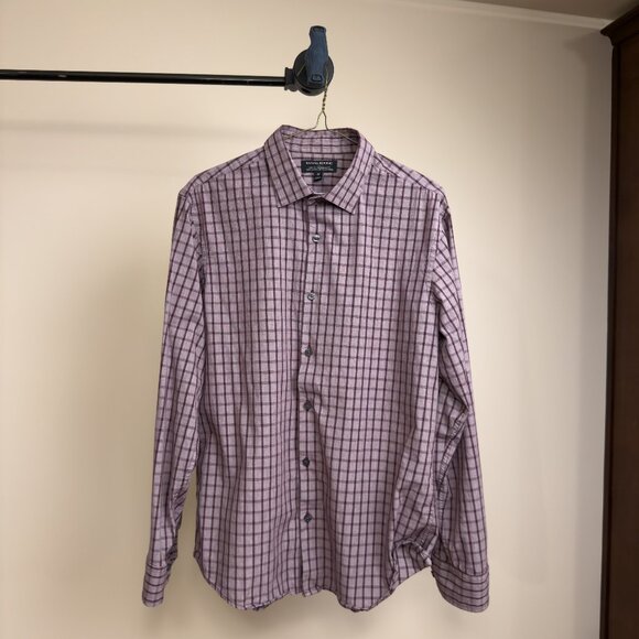 Banana Republic Burgundy/Mauve Checkered Button-Up Shirt (Medium) - Picture 1 of 4